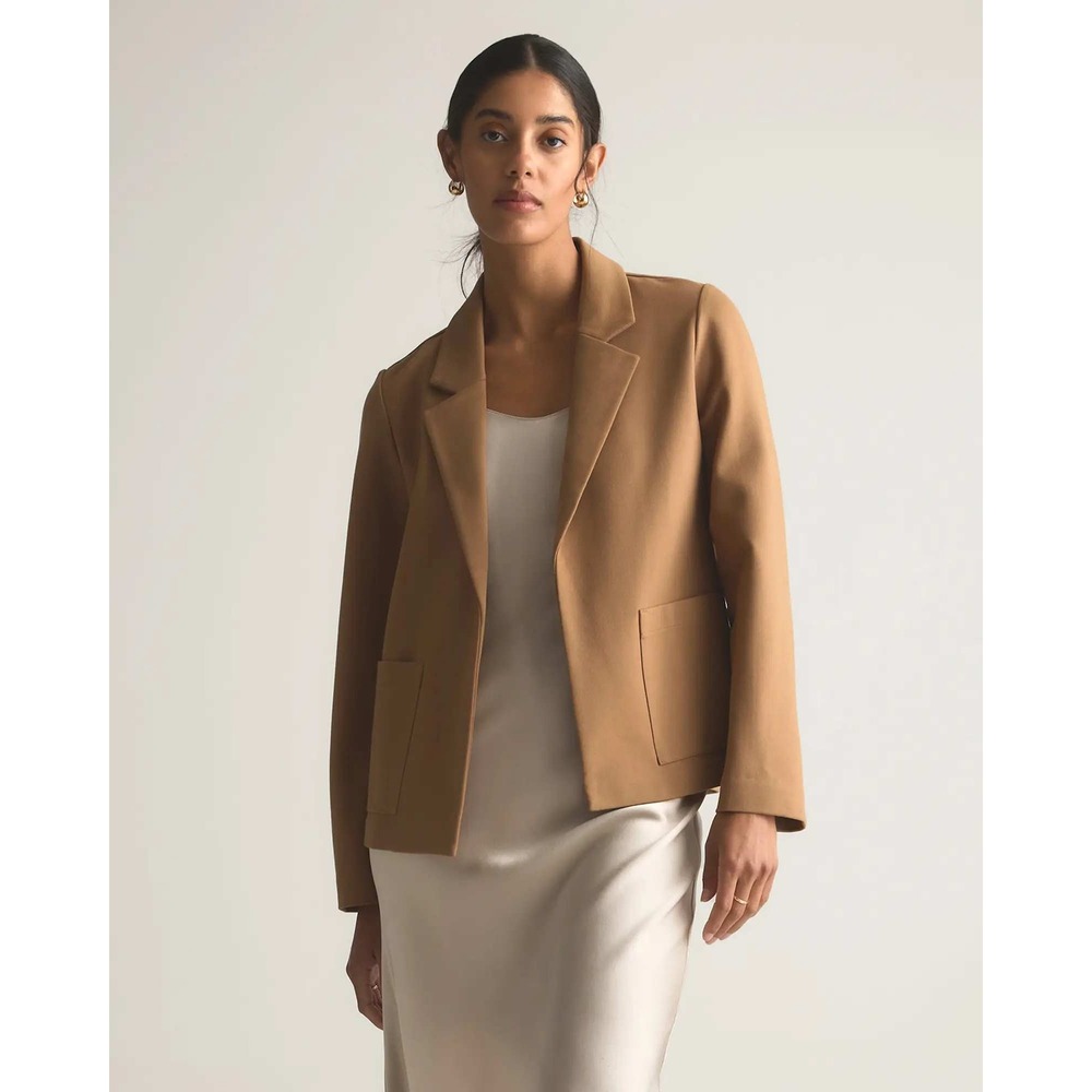 Quince Ultra Stretch Ponte Open Blazer Roasted Chestnut Brown Small NWT